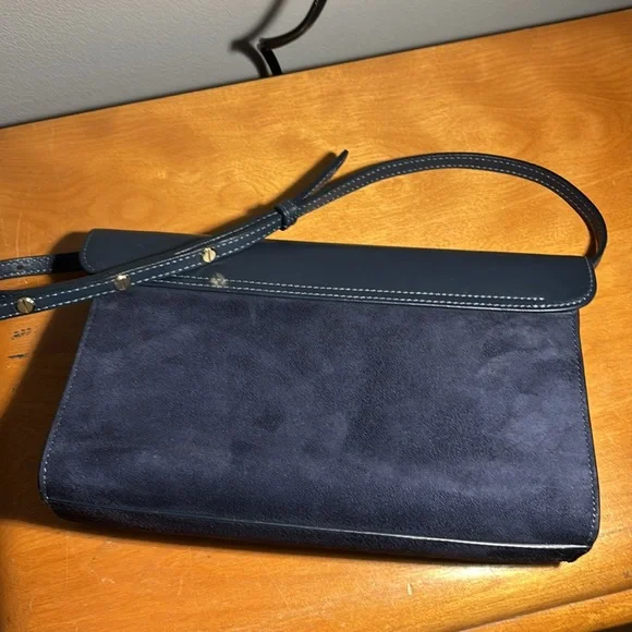 Mansur Gabriel Navy Suede Bag - Picture 3 of 8